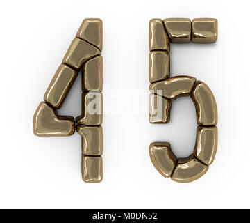 Set of letters, numbers and symbols from gold bars. 3D rendering Stock Photo