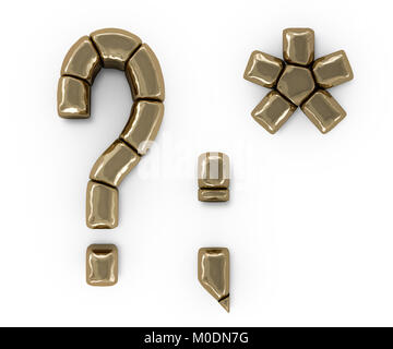 Set of letters, numbers and symbols from gold bars. 3D rendering Stock Photo