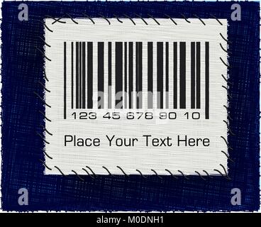 Barcode patch on a blue jeans background Stock Vector