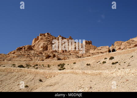 View of the abandoned hilltop Berber village and citadel of Douiret, Douiret, Tataouine district, Tunisia Stock Photo