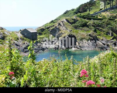 Scenic view of cave and bay at Looe, Cornwall, UK Stock Photo