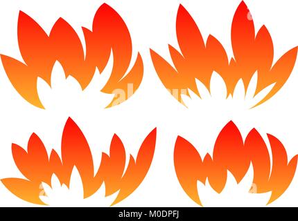 Set of 4 vector fires in cartoon style Stock Vector