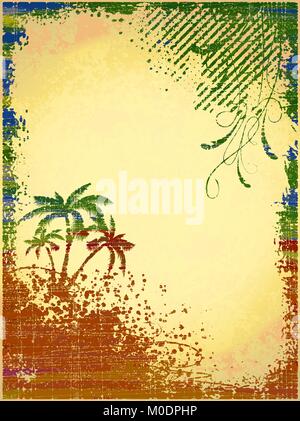 Abstract grunge watercolor style background with palm. Vector illustration. Stock Vector