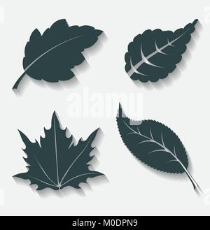 Set of four decorative leafs icons with shadow. Stock Vector