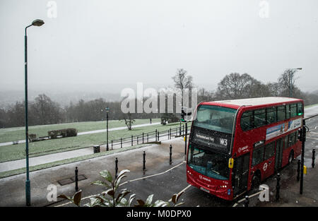 A general view of snow at Alexandra Palace, London, as people across the country are braced for more snow after the UK froze on the coldest night in nearly two years. Stock Photo