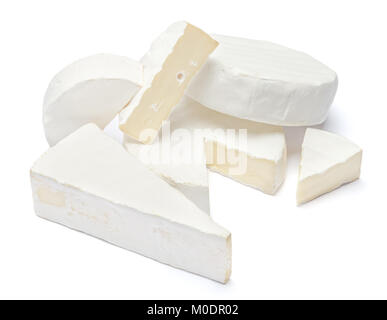 Pile of brie or camambert cheese on a white background Stock Photo