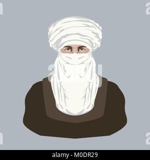 Arab Bedouin  face vector illustration flat style front view Stock Vector