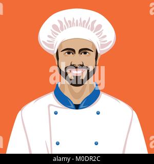 smiling chef face vector illustration flat style front view Stock Vector