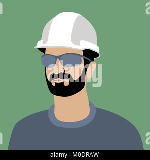 Worker in a protective helmet and glasses vector illustration flat style Stock Vector