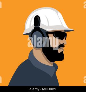 Worker in a protective helmet and glasses vector illustration flat style Stock Vector