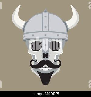human skull in viking helmet vector illustration flat style  front Stock Vector