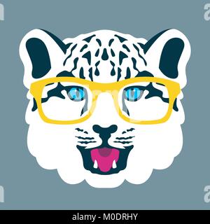 leopard face in glasses vector illustration flat style front Stock Vector