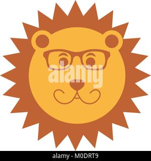lion head in glasses vector illustration style flat front side Stock Vector