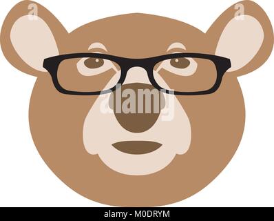 bear face in glasses vector illustration flat style front Stock Vector
