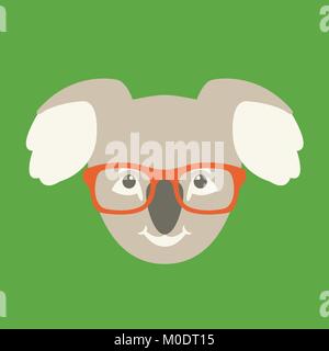 bear koala face in glasses vector illustration flat style front Stock Vector