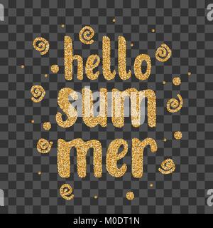 Hello summer golden sparkle confetti text Stock Vector