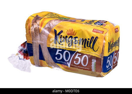 Kingsmill 50/50 sliced bread wrapped in plastic. Stock Photo