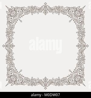 Rich decorated square decorative frame in mono line style with rounded corners Stock Vector