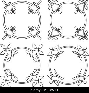 Set of 4 round calligraphic frames for monogram or other design Stock Vector