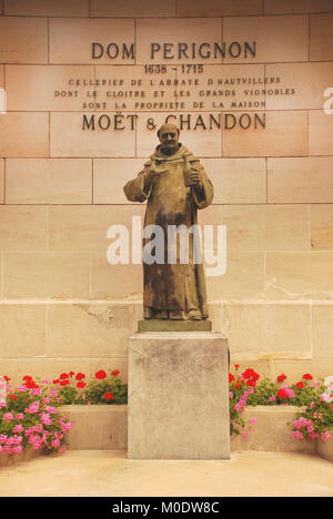 Dom Perignon Statue at Moet and Chandon HQ, Epernay, Champagne, France Stock Photo