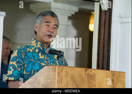 Hawaii state governor David Ige speaks to members in attendance of the 2018 Hawaii Military Affairs Council (MAC) at Washington Place Jan. 12, 2018. This year’s topic included cyber security, protecting Hawaii, private and public partnership and military contracts for future jobs.  (U.S. Air Force Stock Photo