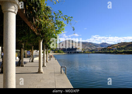 picture at the pier of Peso da Regua, at the high lands of Douro river in Portugal. Stock Photo