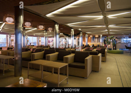 Interior images of Spirit of Tasmania II restaurant area, tourism hub and bar areas.  Passengers eating, ordering drinks and settling in for journey. Stock Photo