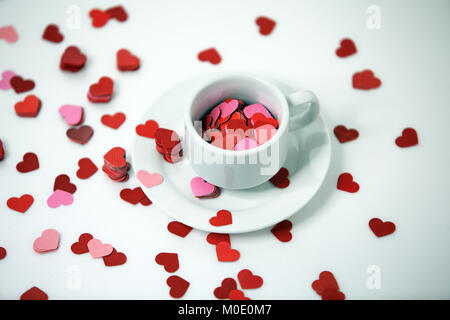 Valentines day Heart background with i love you ' i love u ', cup of tea,  hiding secret in the cup, valentine card background Stock Photo