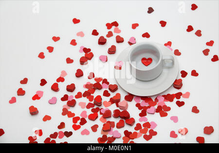 Valentines day Heart background with i love you ' i love u ', cup of tea,  hiding secret in the cup, valentine card background Stock Photo