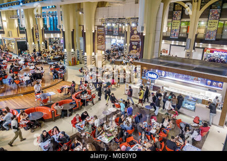 Buenos Aires Argentina,Abasto Shopping Mall,atrium,food court plaza table tables casual dining,crowded,overhead view,families,restaurant restaurants f Stock Photo