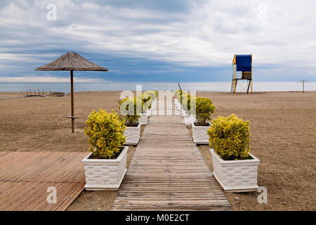 Beach on the Adriatic Sea in Durres, Albania. Stock Photo