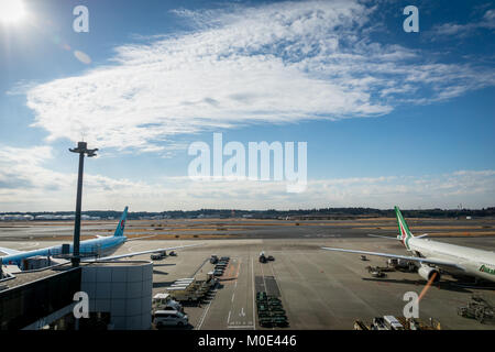 Tokyo, Japan - November 2017: Tokyo Narita international airport runway view. Narita International airport is one of the busiest airports in Asia. Stock Photo