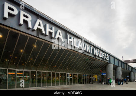 Prague, Czech Republic - December 2017: Prague central train station. Prague's central station is the main train station in Prague, Czech Republic. Stock Photo