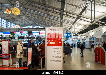 Prague, Czech Republic - December 2017: Czech Airlines check-in counter area at Prague Vaclav Havel Airport formerly known as Ruzyne. Czech Airlines i Stock Photo