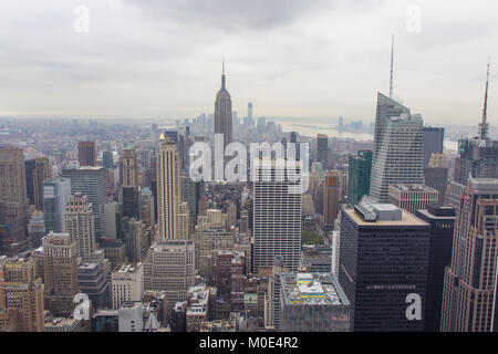 A shot of New York City's skyline taken from the Top of the Rock observation deck on the GE building at Rockefeller Center. Stock Photo