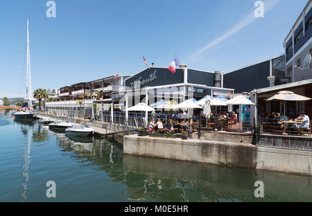 Knysna Quays resort Western Cape South Africa. December 2017. The tourist harbour area at Knysnaknown for boating and its eateries Stock Photo