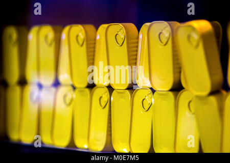 Metal tuna can or conserve container for packing food. Pop art concept Stock Photo