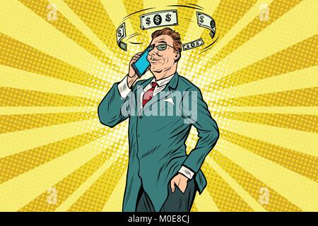 Businessman talking on the phone about finances Stock Vector
