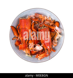 Plate of leftover lobsters on a white background Stock Photo