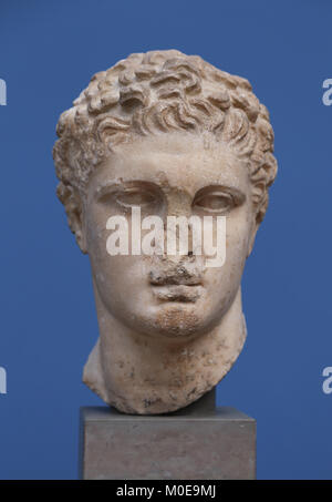 Head of Heracles as a athlete. Hero god. Marble 1st. century AD. Split, Croatia. Inspired in similar Skopas works. Stock Photo