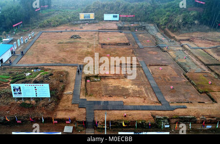 Yingtan. 21st Jan, 2018. Photo taken on Jan. 21, 2018 shows the site of the Great Shangqing Palace at the foot of Longhu Mountain in Yingtan, east China's Jiangxi Province. After a four-year excavation, archeologists have confirmed the location of the Great Shangqing Palace, which is China's largest Taoist temple built in the Song Dynasty (960-1279) and used continuously until it was destroyed by fire in 1930. Credit: Wan Xiang/Xinhua/Alamy Live News Stock Photo