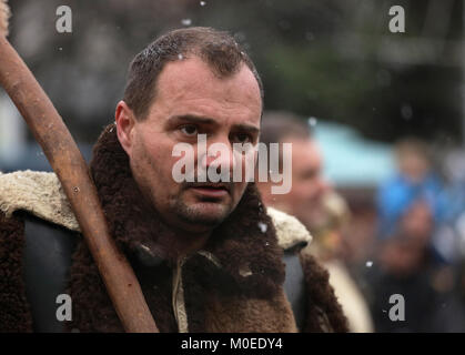 Breznik, Bulgaria - January 20, 2018: Festival of the Masquerade Games Surova in Breznik, Bulgaria. Unidentified man in traditional Kukeri costume are seen at the Festival of the Masquerade Games. Photo taken on: January 20th, 2018 Credit: Emil Djumailiev djumandji/Alamy Live News Stock Photo