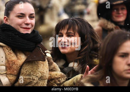 Breznik, Bulgaria - January 20, 2018: Festival of the Masquerade Games Surova in Breznik, Bulgaria. Unidentified girl with traditional Kukeri costume are seen at the Festival of the Masquerade Games. Photo taken on: January 20th, 2018 Credit: Emil Djumailiev djumandji/Alamy Live News Stock Photo