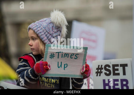 London, UK. 21st Jan, 2018. On the anniversary of the Women's March on London, they stage another rally to say 'Time's Up and to renew the struggle for equality and justice'. Starting at Richmond Terrace, opposite Downing Street. Credit: Guy Bell/Alamy Live News Stock Photo