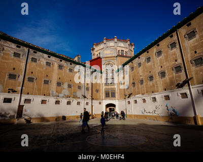 Barcelona, Spain. 21st Jan, 2018. The Major of Barcelona, Ada Colau, reopened the former Model Prison (La Model) as a citizen, civic and cultural centre. After the act, visitors have entered the prison to walk into the galleries and the courtyard. Credit: Mariano Anton/Alamy Live News Stock Photo