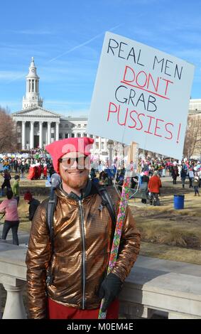 Denver, USA. 20th Jan, 2018. Womans march in Denver, Colorado on Jan 20, 2018 is for solidarity for socail justice, human rights and equality for women and all marginalized people nationwide. Young man showing his support for women at the march. Credit: Jim Lambert/Alamy Live News Stock Photo