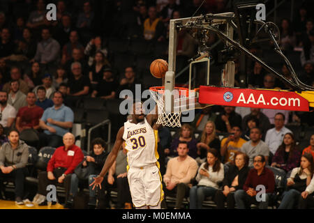 Los Angeles, CA, USA. 21st Jan, 2018. Los Angeles Lakers forward Julius Randle (30) dunking during the New York Knicks vs Los Angeles Lakers at Staples Center on January 21, 2018. (Photo by Jevone Moore) Credit: csm/Alamy Live News Stock Photo