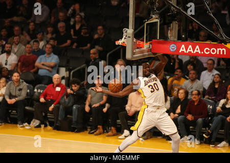 Los Angeles, CA, USA. 21st Jan, 2018. Los Angeles Lakers forward Julius Randle (30) dunking during the New York Knicks vs Los Angeles Lakers at Staples Center on January 21, 2018. (Photo by Jevone Moore) Credit: csm/Alamy Live News Stock Photo