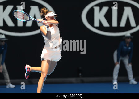 Melbourne, Australia. 22nd Jan, 2018. American tennis player Madison Keys is in action during her 4th round match at the Australian Open vs French tennis player Caroline Garcia on Jan 22, 2018 in Melbourne, Australia - Credit: Yan Lerval/Alamy Live News Stock Photo