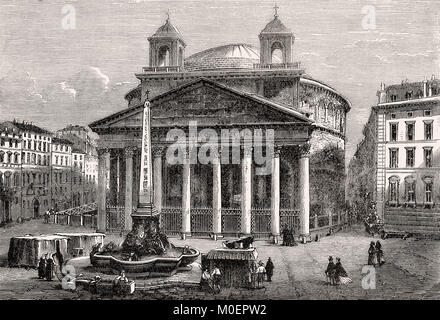 The Pantheon with the twin bell towers, former temple, Rome, Italy, 19th Century Stock Photo